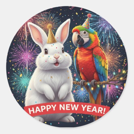 Rabbit and Parrot New Year Sticker (Voorkant)