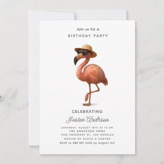 Rabbit and Pink Flowers Birthday Party Invitation Feestdagenkaart