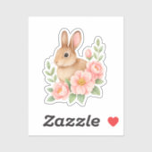 Rabbit and Pink Flowers Easter  Sticker (Vel)