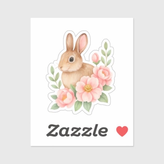 Rabbit and Pink Flowers Easter  Sticker (Vel)