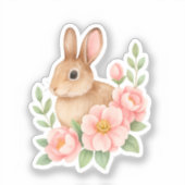 Rabbit and Pink Flowers Easter  Sticker (Voorkant)