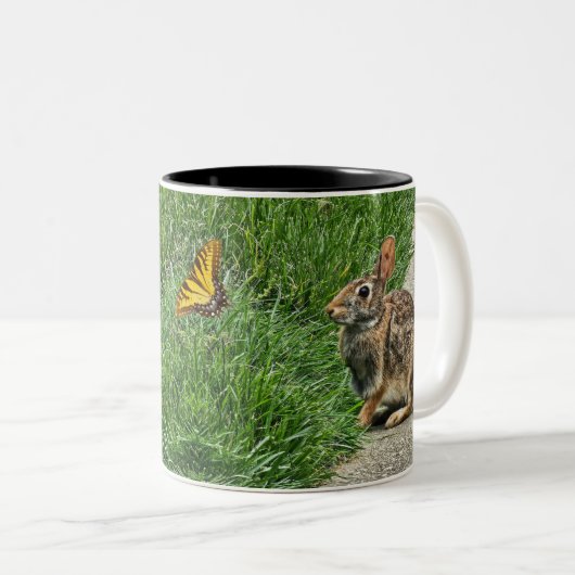Rabbit art tweekleurige koffiemok (Voorkant rechts)