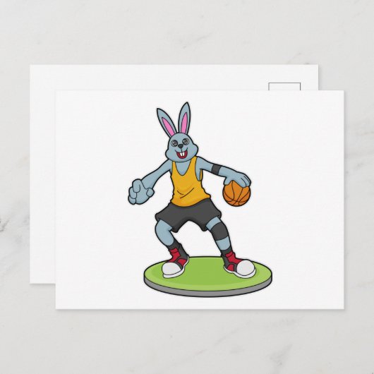 Rabbit as Basketball player with Basketball Briefkaart (Voorkant / Achterkant)