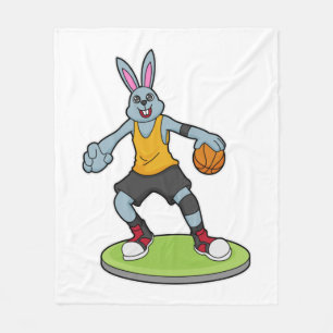 Rabbit as Basketball player with Basketball Fleece Deken