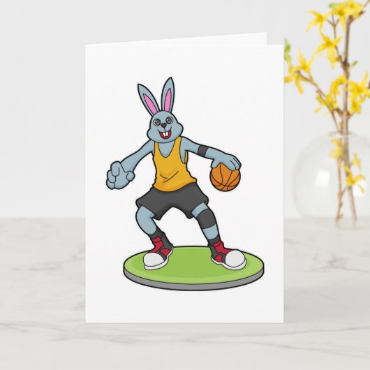 Rabbit as Basketball player with Basketball Kaart (Gele Bloem)