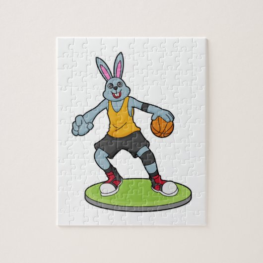 Rabbit as Basketball player with Basketball Legpuzzel (Verticaal)