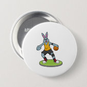 Rabbit as Basketball player with Basketball Ronde Button 7,6 Cm (Voorkant /achterkant)