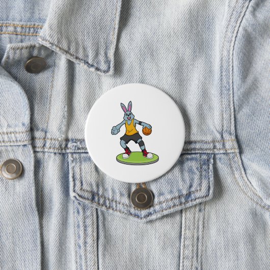Rabbit as Basketball player with Basketball Ronde Button 7,6 Cm (In situ)
