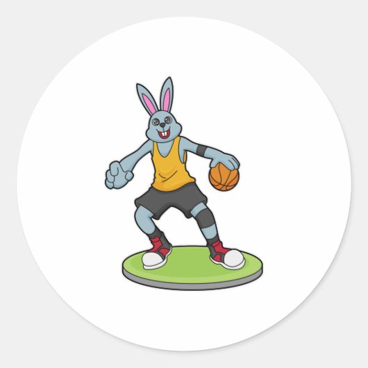 Rabbit as Basketball player with Basketball Ronde Sticker (Voorkant)