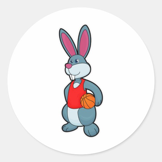 Rabbit as Basketball player with Basketball Ronde Sticker (Voorkant)