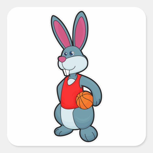 Rabbit as Basketball player with Basketball Vierkante Sticker (Voorkant)