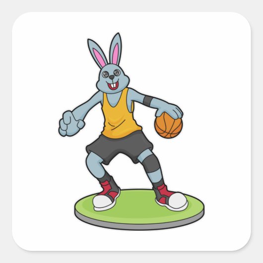 Rabbit as Basketball player with Basketball Vierkante Sticker (Voorkant)