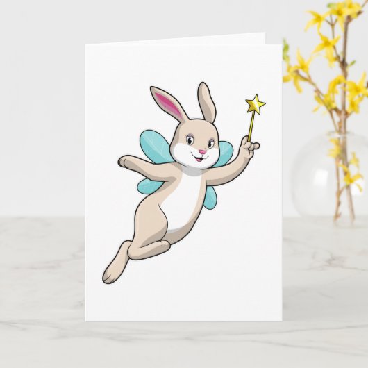 Rabbit as Fairy with Magic wand Kaart (Gele Bloem)