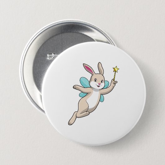 Rabbit as Fairy with Magic wand Ronde Button 7,6 Cm (Voorkant /achterkant)