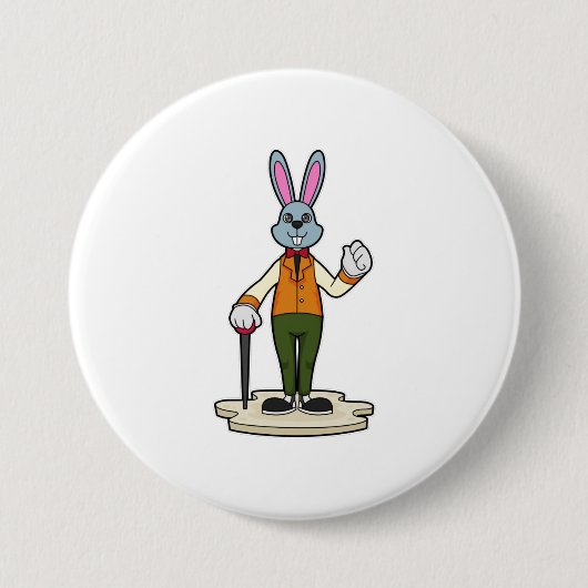 Rabbit as Gentleman with Cane Ronde Button 7,6 Cm (Voorkant)