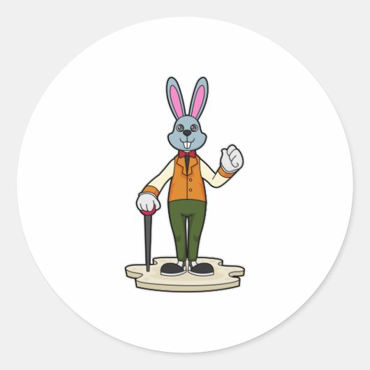 Rabbit as Gentleman with Cane Ronde Sticker (Voorkant)