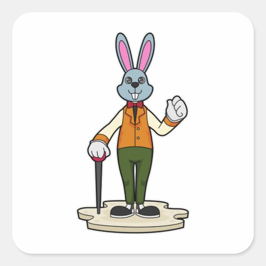 Rabbit as Gentleman with Cane Vierkante Sticker (Voorkant)