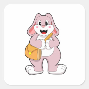 Rabbit as Hiker with Bag Vierkante Sticker