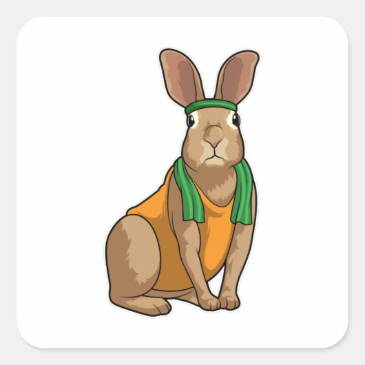 Rabbit as Runner with Towel Vierkante Sticker (Voorkant)