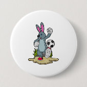 Rabbit as Soccer player with Soccer Ronde Button 7,6 Cm (Voorkant)