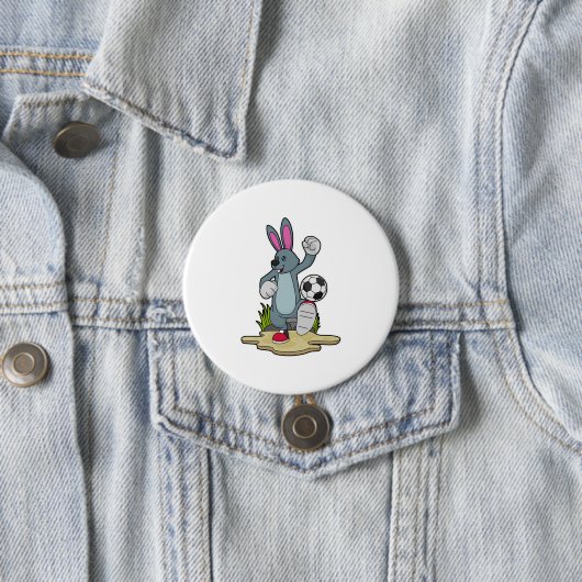 Rabbit as Soccer player with Soccer Ronde Button 7,6 Cm (In situ)