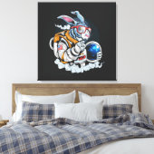 Rabbit Astronaut Status Stretted Canvas Print (Insitu (Slaapkamer))