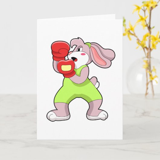 Rabbit at Boxing with Boxing gloves Kaart (Gele Bloem)
