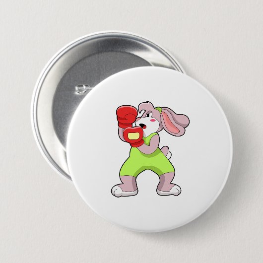 Rabbit at Boxing with Boxing gloves Ronde Button 7,6 Cm (Voorkant /achterkant)