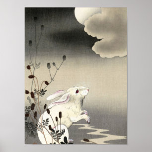 Rabbit at Full Moon, 1930 by Ohara Koson Poster