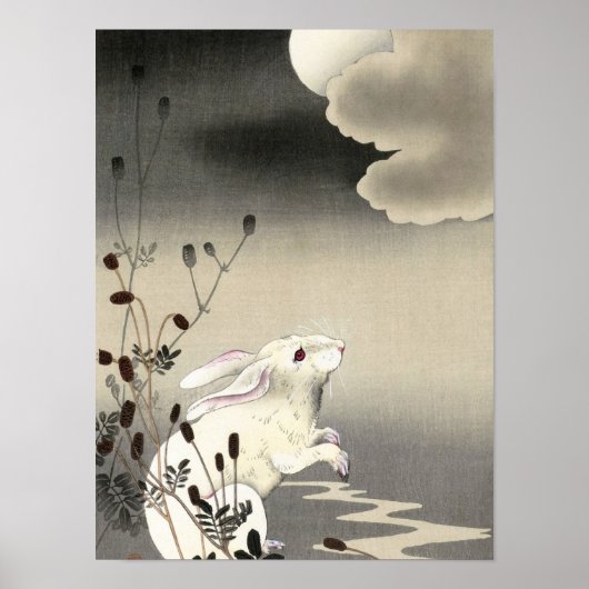 Rabbit at Full Moon, 1930 by Ohara Koson Poster (Voorkant)