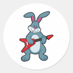 Rabbit at Music with Guitar Ronde Sticker
