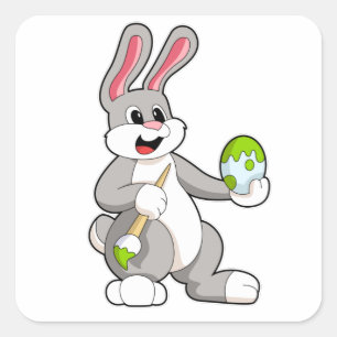 Rabbit at Painting with Egg Vierkante Sticker