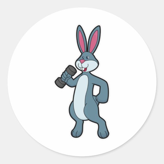 Rabbit at Sterke training met Dumbbell Ronde Sticker (Voorkant)