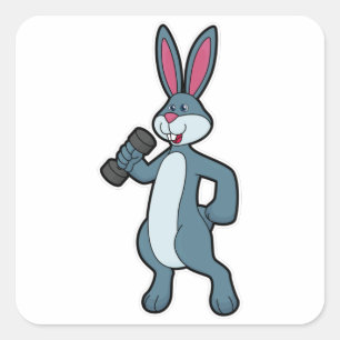 Rabbit at Sterke training met Dumbbell Vierkante Sticker