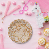 Rabbit Baby Bunnies Golden Yellow Woodland Art Papieren Bordje (Feest)