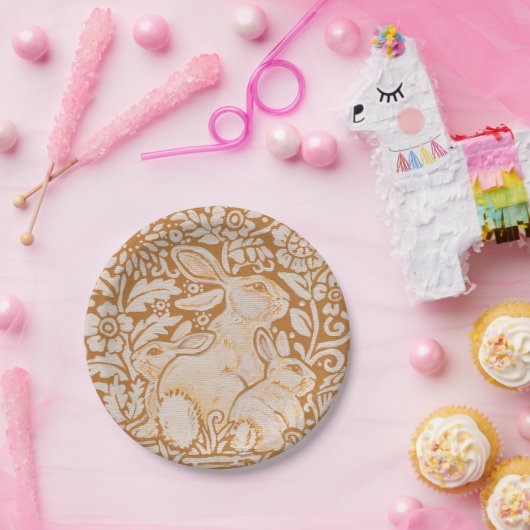 Rabbit Baby Bunnies Golden Yellow Woodland Art Papieren Bordje (Feest)