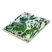 Rabbit Batik Modern Green Blue Floral Art Tegeltje (Zijkant)
