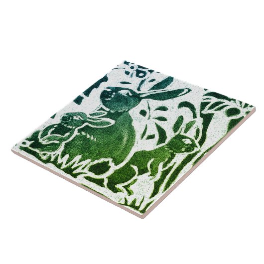 Rabbit Batik Modern Green Blue Floral Art Tegeltje (Zijkant)