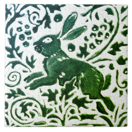 Rabbit Batik Modern Green Blue Floral Woodland Tegeltje