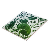 Rabbit Batik Modern Green Blue Floral Woodland Tegeltje (Zijkant)