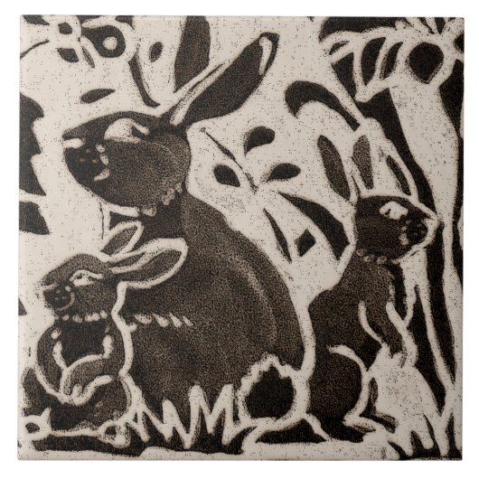 Rabbit Batik Stoneware Woodland Animal Tan Brown Tegeltje (Voorkant)