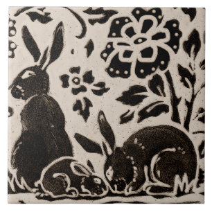 Rabbit Batik Stoneware Woodland Animal Tan Brown Tegeltje