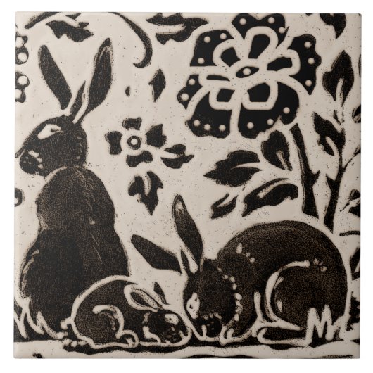 Rabbit Batik Stoneware Woodland Animal Tan Brown Tegeltje (Voorkant)