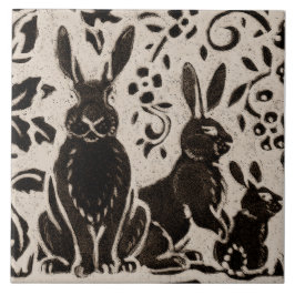 Rabbit Batik Stoneware Woodland Animal Tan Brown Tegeltje