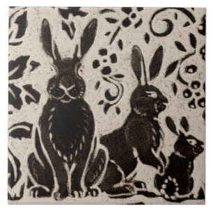 Rabbit Batik Stoneware Woodland Animal Tan Brown Tegeltje