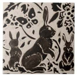 Rabbit Batik Stoneware Woodland Animal Tan Gray Tegeltje