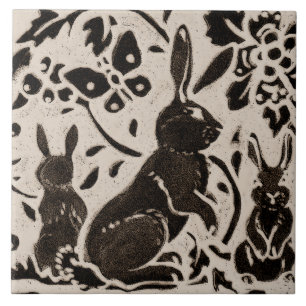 Rabbit Batik Stoneware Woodland Animal Tan Gray Tegeltje