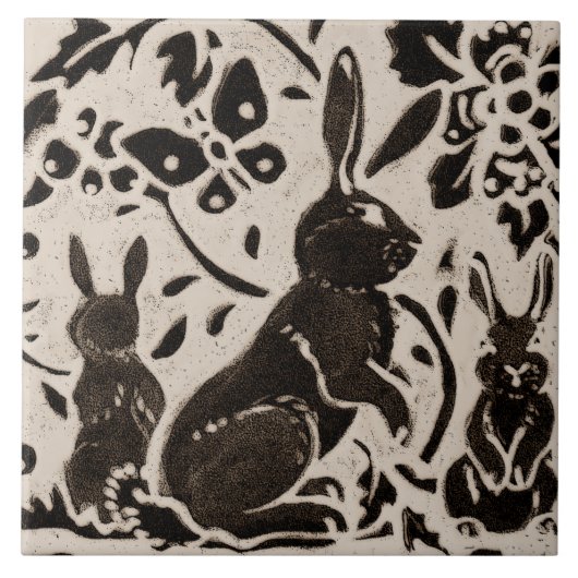 Rabbit Batik Stoneware Woodland Animal Tan Gray Tegeltje (Voorkant)