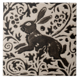 Rabbit Batik Stoneware Woodland Animal Tan Gray Tegeltje
