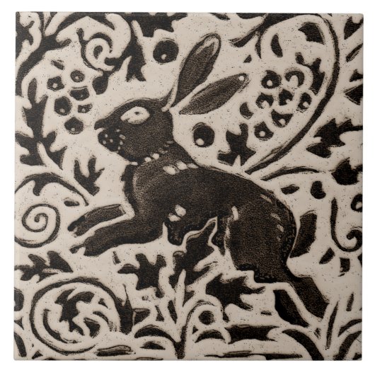 Rabbit Batik Stoneware Woodland Animal Tan Gray Tegeltje (Voorkant)